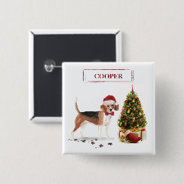Chapa Cuadrada Beagle graciosos Navidades perro con árbol