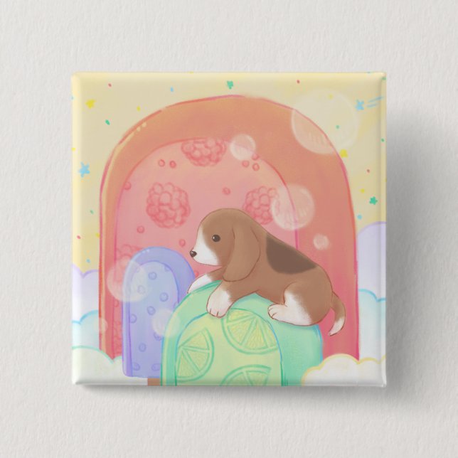 Chapa Cuadrada Beagle & Popsicles (Anverso)