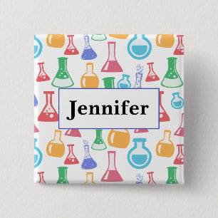Chapa Cuadrada Beakers and Flask Fun Science Pattern with Name