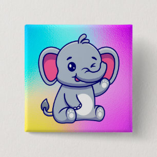 Chapa Cuadrada Bebé Elefante Lindo Sentado Dibujo-23800