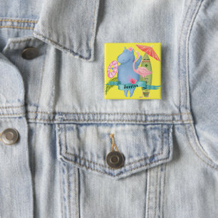 Chapa Cuadrada Bebé pequeño Hippo con nombre personalizado Flamin