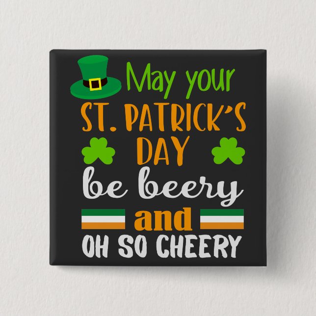 Chapa Cuadrada Beery Cheery St. Patrick's Day (Anverso)