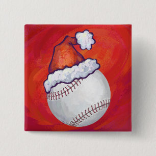 Chapa Cuadrada Béisbol con Santa Hat en rojo