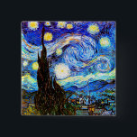 Chapa Cuadrada Bella Artes nocturno Van Gogh Starry<br><div class="desc">Noche estrellada,  buen arte de Vincent van Gogh.</div>