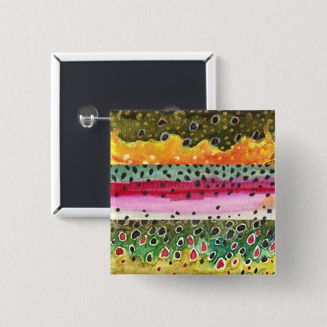 Chapa Cuadrada Bellas Pieles de Trucha - Brook, Rainbow, Pescado  (Anverso y reverso)