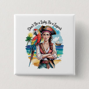 Chapa Cuadrada Belleza De Bucanero Pirata Femenino En El Cubierta