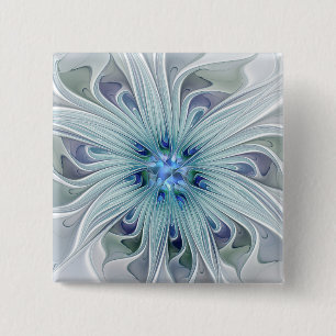 Chapa Cuadrada Belleza floral abstracta moderna flor pastel azul
