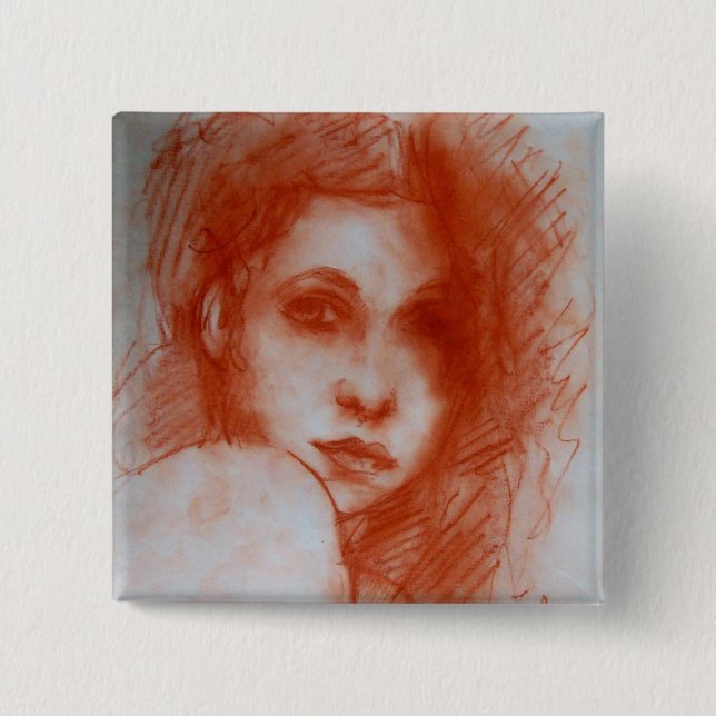 Chapa Cuadrada BELLEZA ROMÁNTICA / Retrato femenino en Sepia Brow (Anverso)