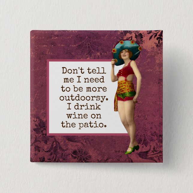 Chapa Cuadrada Belleza vintage Beber vino divertido (Anverso)