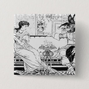 Chapa Cuadrada Belleza y la bestia, 1874 (litho) (foto de b/w)