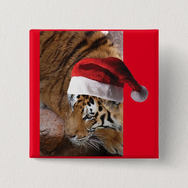 Chapa Cuadrada Bengal Tiger Santa Claus (Anverso)