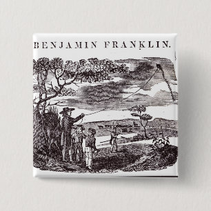 Chapa Cuadrada Benjamin Franklin conduce su experimento de la