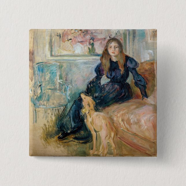 Chapa Cuadrada Berthe Morisot - Julie y su Greyhound Laerte (Anverso)