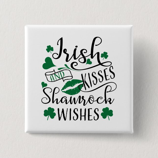 Chapa Cuadrada Besos irlandeses y deseos de Shamrock (Anverso)