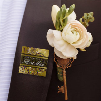 Chapa Cuadrada BEST MAN Boho Purple Spirals Gold Wedding Button
