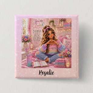 Chapa Cuadrada Biblia cristiana para niñas de arcoíris rosa paste