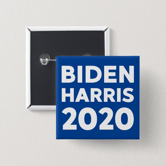Chapa Cuadrada Biden Harris 2020 texto en negrita sobre las elecc (Anverso y reverso)