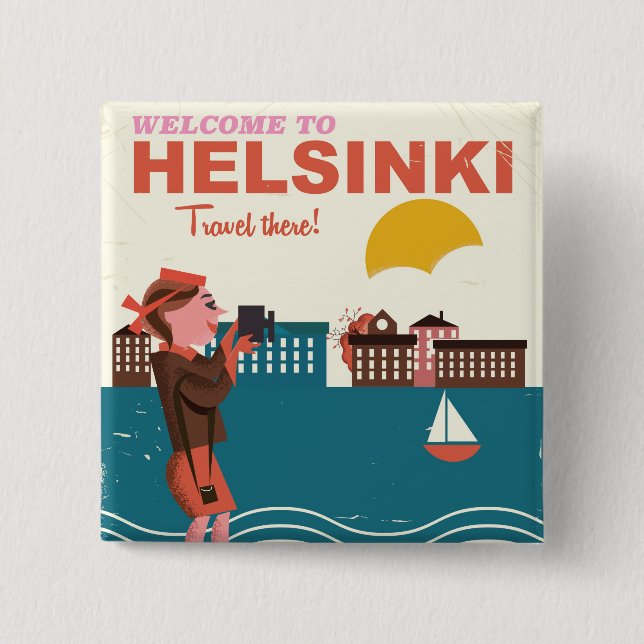 Chapa Cuadrada Bienvenidos a Helsinki Finlandia poster de viajes  (Anverso)