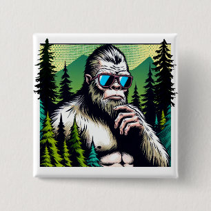 Chapa Cuadrada Bigfoot curioso con gafas de sol escondiéndose en 