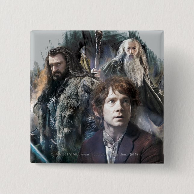 Chapa Cuadrada BILBO BAGGINS™, THORIN OAKENSHIELD™ y Gandalf (Anverso)