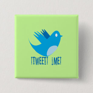 Chapa Cuadrada Bird de Twitter Sígueme - Elegir color de fondo