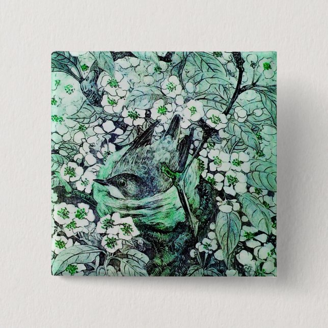 Chapa Cuadrada BIRD NEST, verde blanco (Anverso)