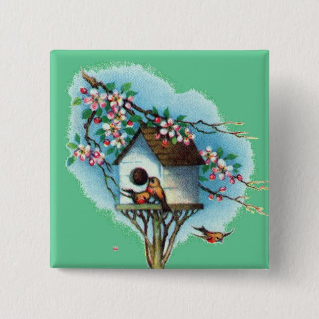 Chapa Cuadrada Birdhouse del vintage (Anverso)