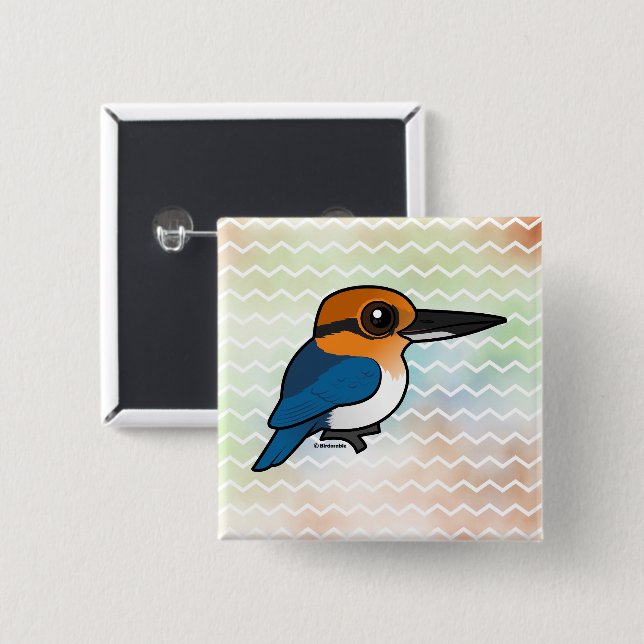 Chapa Cuadrada Birdorable Guam Kingfisher (Anverso y reverso)