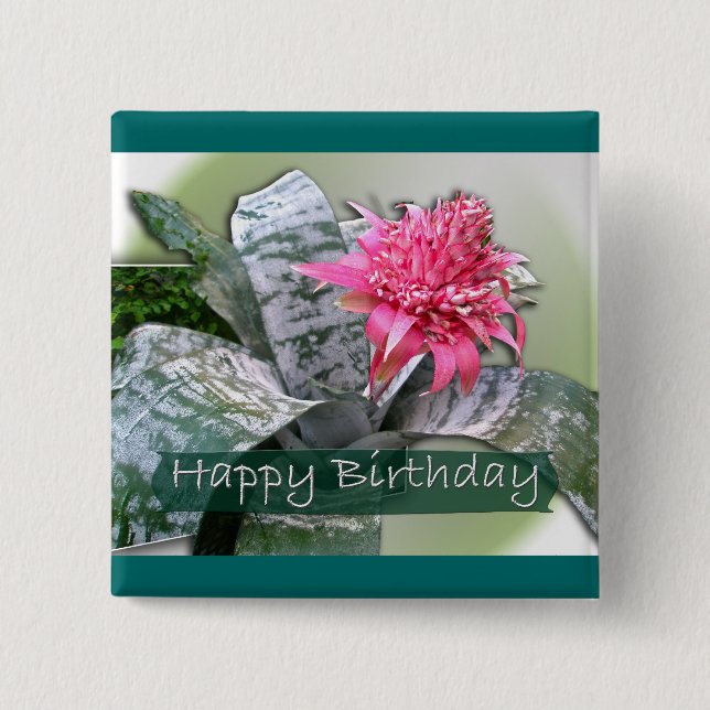 Chapa Cuadrada Birthday Pink Bromeliad (Anverso)