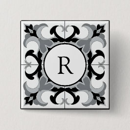 Chapa Cuadrada Black and White Spanish Style with Initial
