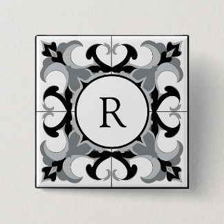 Chapa Cuadrada Black and White Spanish Style with Initial