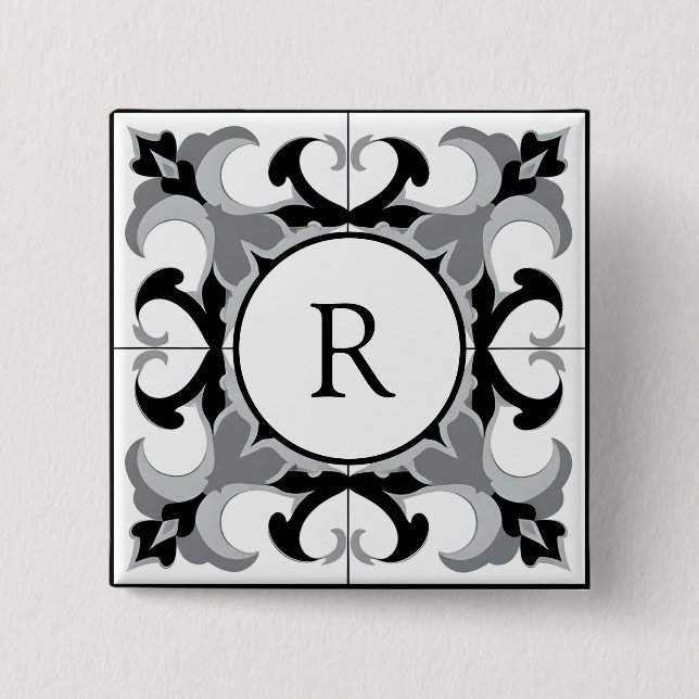 Chapa Cuadrada Black and White Spanish Style with Initial  (Anverso)