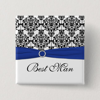 Chapa Cuadrada Black Blue Black Damask Best Man Pin