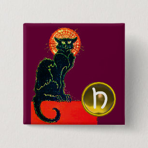CHAPA CUADRADA BLACK CAT HALLOWEEN PARTY MONOGRAM