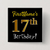 Black, Faux Gold 17th Birthday, con nombre persona