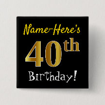 Black, Faux Gold 40th Birthday, con nombre persona