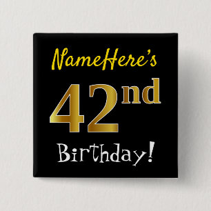 Chapa Cuadrada Black, Faux Gold 42nd Birthday, con nombre persona