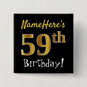 Chapa Cuadrada Black, Faux Gold 59th Birthday, con nombre persona