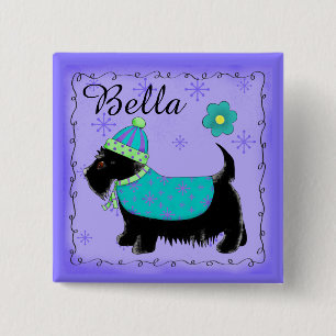 Chapa Cuadrada Black Scottie Terrier Dog Personalized Name Badge