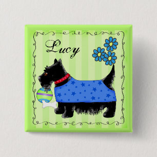 Chapa Cuadrada Black Scottie Terrier Dog Personalized Name Badge