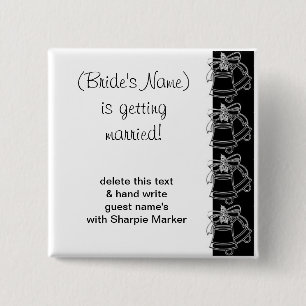 Chapa Cuadrada Black White Boda Bells Bridal Shower Pins