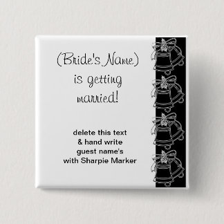 Chapa Cuadrada Black White Boda Bells Bridal Shower Pins