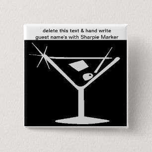 Chapa Cuadrada Black White Coctail Bridal Shower Name Pins