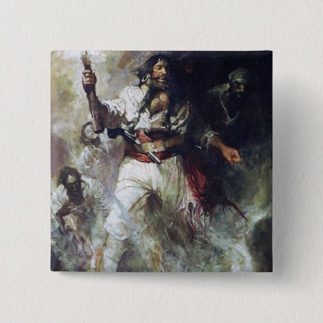 Chapa Cuadrada Blackbeard en humo y llamas (Anverso)