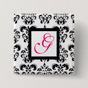 CHAPA CUADRADA BLANCO NEGRO DAMASK SQUARE ROSA FUCHSIA MONOGRAM