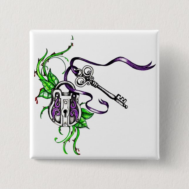 Chapa Cuadrada Bloqueo violeta y diseño de clave (Anverso)