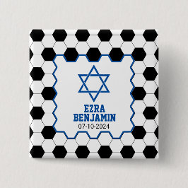 Chapa Cuadrada Blue Black White Soccer Ball Bar Mitzvah