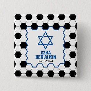 Chapa Cuadrada Blue Black White Soccer Ball Bar Mitzvah