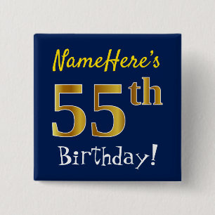 Chapa Cuadrada Blue, Faux Gold 55th Birthday, con nombre personal