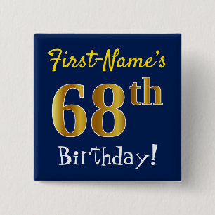 Chapa Cuadrada Blue, Faux Gold 68th Birthday, With Custom Name